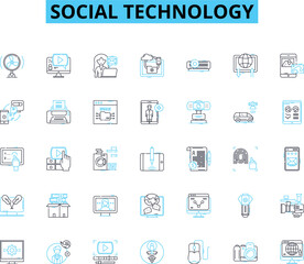 Social technology linear icons set. Nerking, Collaborative, Communication, Interaction, Sharing, Cybersecurity, Accessibility line vector and concept signs. Digital,Online,Connectivity outline