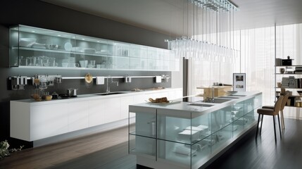 modern kitchen glass vitrin. generative ai