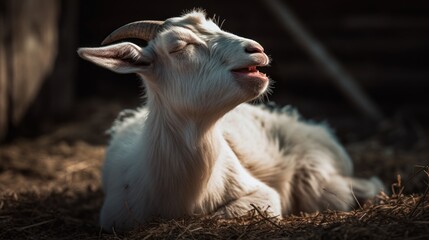 Naklejka na ściany i meble Funny Goat Expressions: A Screaming Yawn Caught in Close-Up, goat singing, generative ai
