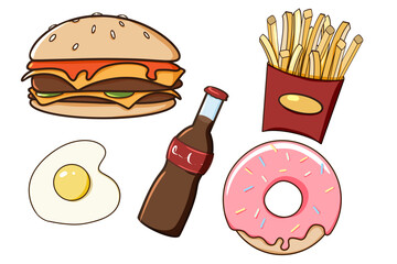 fast food icons set 