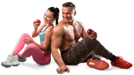 Portrait of couple young fit sporty people