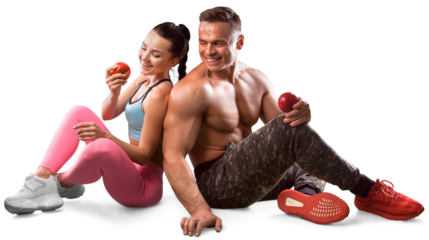 Portrait of couple young fit sporty people