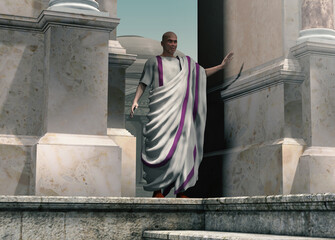 Roman senator holding a speech in ancient Rome