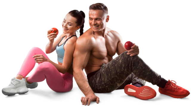 Portrait of couple young fit sporty people