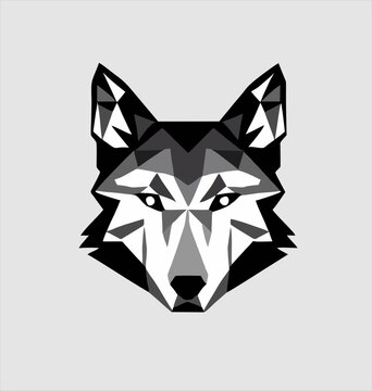 Wolf head icon. triangular style. black and white