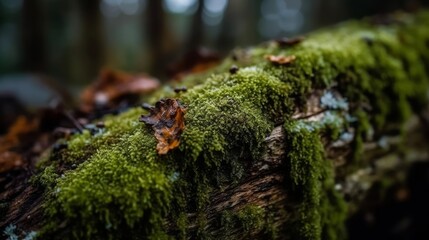 Hints of moss on a tree trunk. AI generated