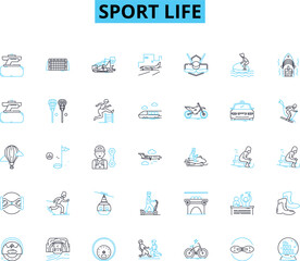 Sport life linear icons set. Endurance, Stamina, Fitness, Agility, Strength, Resilience, Balance line vector and concept signs. Coordination,Flexibility,Cardio outline illustrations