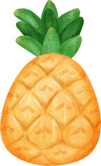 cute fresh yellow pineapple whole fruit watercolor