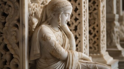 Intricate carvings on a marble statue. AI generated