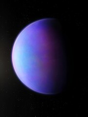 Amazing far planet, view from space. Realistic extrasolar world. Super-Earth planet.