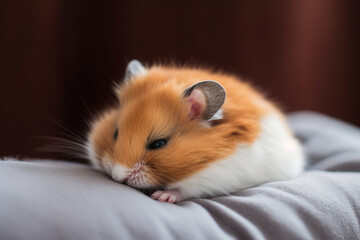 a cute hamster sleeping on the bed