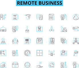 Remote business linear icons set. Telecommute, Virtual, Digital, Online, Remote, Distributed, Agile line vector and concept signs. Mobile,Cloud,Freelance outline illustrations