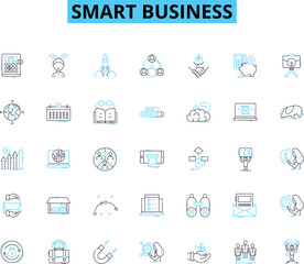 Smart business linear icons set. Innovation, Efficiency, Strategy, Technology, Data, Insight, Agility line vector and concept signs. Automation,Optimization,Profitability outline illustrations