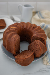 Chocolate Bundt Cake and a slice on a plate