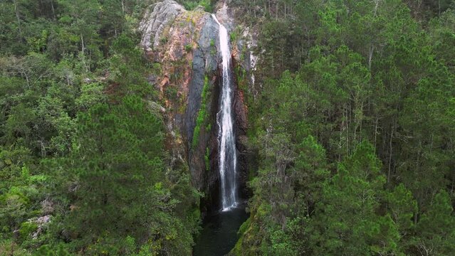 Aerial view of highest Waterfall in Constanza. The beautiful nature of the Dominican Republic 