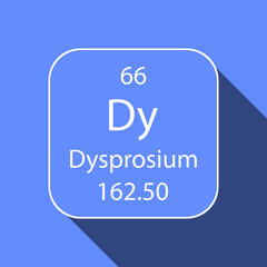 Dysprosium symbol with long shadow design. Chemical element of the periodic table. Vector illustration.
