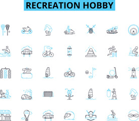 Recreation hobby linear icons set. Swimming, Cycling, Running, Yoga, Painting, Hiking, Skiing line vector and concept signs. Gardening,Photography,Reading outline illustrations
