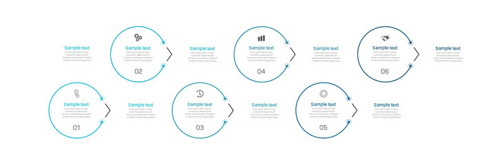 Vector infographic design template with icons and 6 options or steps. Can be used for process diagram, presentations, workflow layout, flow chart, info graph