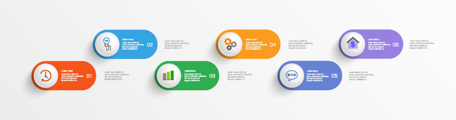 Vector infographic design template with icons and 6 options or steps. Can be used for process diagram, presentations, workflow layout, flow chart, info graph