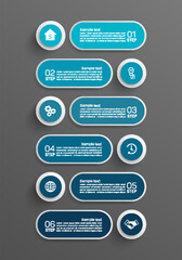 Vector infographic design template with icons and 6 options or steps. Can be used for process diagram, presentations, workflow layout, flow chart, info graph