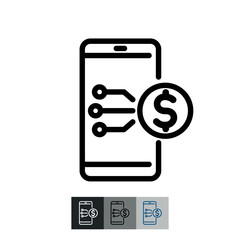 Digital banking icon. Managing money online. Mobile banking app. Virtual card. Line illustration. Contour symbol. Vector outline drawing.