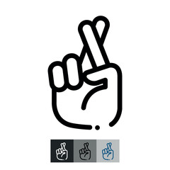 and hope. Hand gesture. Superstitions. Line illustration. Contour symbol. Vector outline drawing.