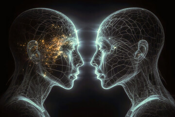 the humans communicate with each other telephatically, illustration, future concept, generative ai
