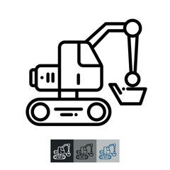 Excavator linear icon. Heavy equipment machine. Coal mining industry. Motor vehicle. Ore extraction. Line illustration. Contour symbol. Vector outline drawing.