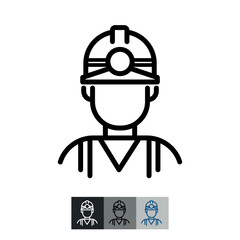 Miner linear icon. Manual labour. Coal mining industry employee. Uniform and protective equipment. Line illustration. Contour symbol. Vector outline drawing.