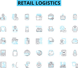 Retail logistics linear icons set. Supply Chain, Distribution, Fulfillment, Inventory, Warehousing, Transportation, Delivery line vector and concept signs. Packaging,Receiving,Sorting outline