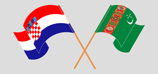 Crossed flags of Croatia and Turkmenistan. Official colors. Correct proportion