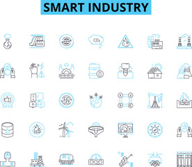 Smart industry linear icons set. Automation, Robotics, IoT, Artificial Intelligence, Big Data, Cloud Computing, Augmented Reality line vector and concept signs. Virtual Reality, Machine Learning