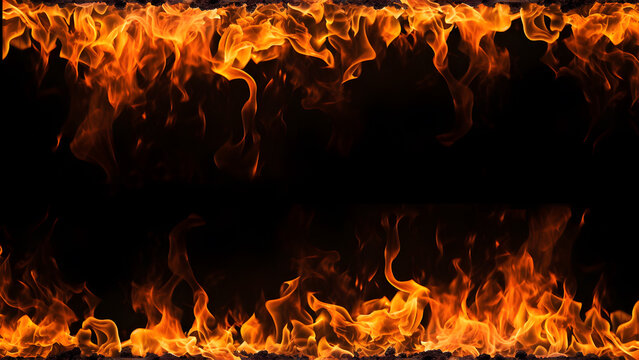 Fiery Flames on Isolated Black Background. created with Generative AI