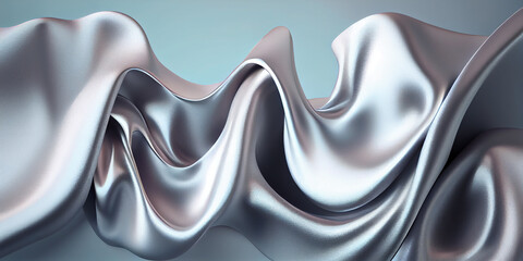 3D background. Silver silk cloth in motion. Luxury  product, cosmetic presentation mockup. 