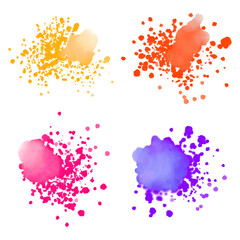 Vector set of colored abstract watercolor splashes and blots for background