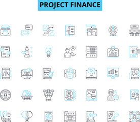 Project finance linear icons set. Funding, Investment, Capital, Risk, Debt, Equity, Cashflow line vector and concept signs. Infrastructure,Renovation,Lending outline illustrations