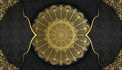 Arabesque style decorative golden mandala background. Ornamental floral loyal frame, greeting and invitation card. decoration. India, Indian, Arabic, Damask, Asian, Turkish, Dubai,
