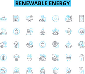 Renewable energy linear icons set. Solar, Wind, Hydro, Geothermal, Biomass, Tidal, Wave line vector and concept signs. Sustainable,Efficiency,Clean outline illustrations