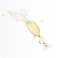 Transparent realistic wine glasses of champagne, isolated. © Aliona Manakova