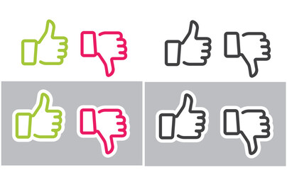 Do and Don't symbols. Thumbs up and thumbs down emblems. Like and dislike icons set, vector, illustration, sticker.