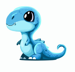 Happy little blue cute dinosaur t-rex vector art