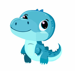 Happy little blue cute dinosaur t-rex vector art