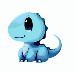 Happy little blue cute dinosaur t-rex vector art