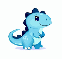 Happy little blue cute dinosaur t-rex vector art