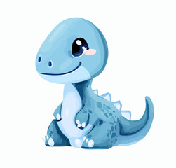 Happy little blue cute dinosaur t-rex vector art