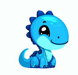 Happy little blue cute dinosaur t-rex vector art