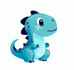 Happy little blue cute dinosaur t-rex vector art