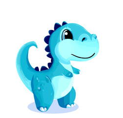 Happy little blue cute dinosaur t-rex vector art