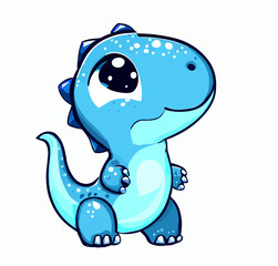 Happy little blue cute dinosaur t-rex vector art