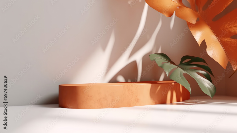 Poster product display background with sunlight and shadows on a wall. generative ai